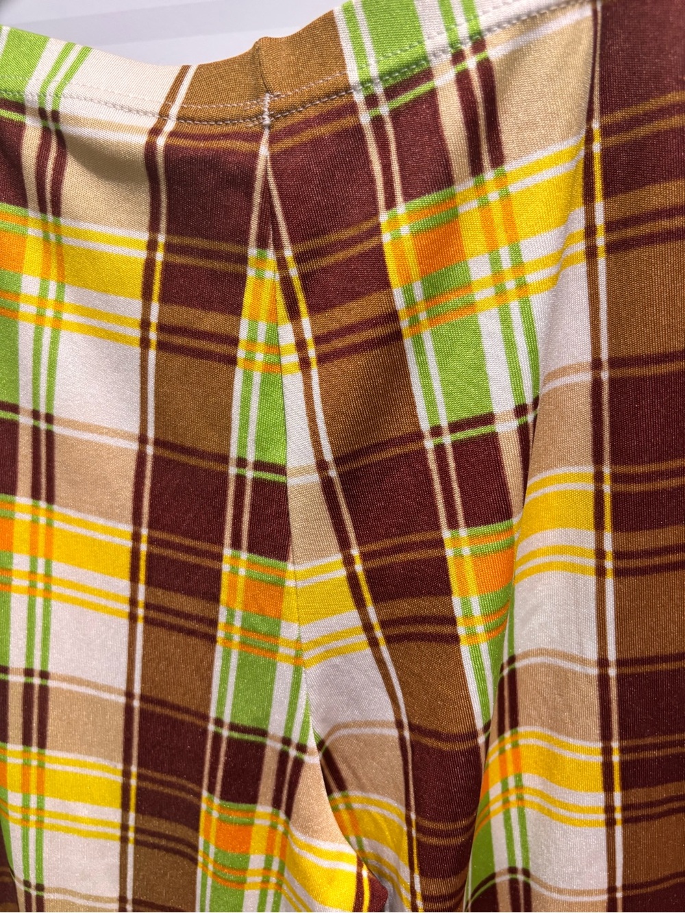 Vintage made in France 70’s Plaid Wide-Leg Pants in Brown, Yellow, Cream & Green - Picture 4 of 9